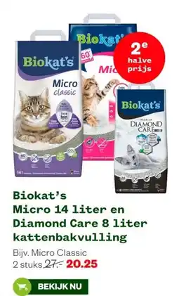 Welkoop Biokat's Micro 14 liter en Diamond Care 8 liter kattenbakvulling aanbieding