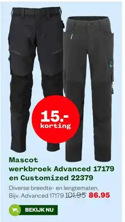 Welkoop Mascot werkbroek Advanced 17179 en Customized 22379 aanbieding