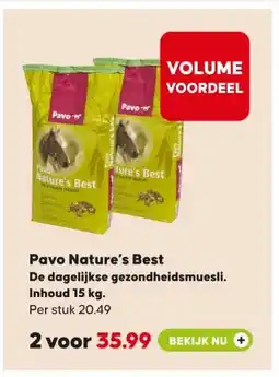 Pets Place Pavo Nature's Best De dagelijkse gezondheidsmuesli. Inhoud aanbieding