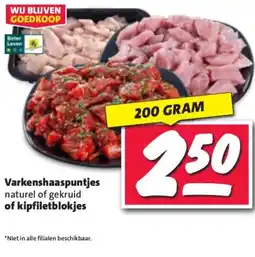 Nettorama Varkenshaaspuntjes naturel of gekruidof kipfiletblokjes aanbieding