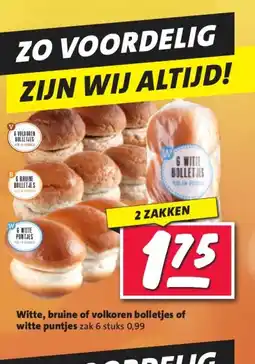 Nettorama Witte, bruine of volkoren bolletjes of witte puntjes zak 6 stuks 0,99 aanbieding
