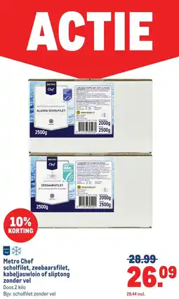 Makro Metro Chef scholfilet, zeebaarsfilet, kabeljauwloin of sliptong zonder vel aanbieding