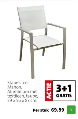 Intratuin Stapelstoel Manon. Aluminium met textileen, taupe, 59 x 56 x 87 cm. aanbieding