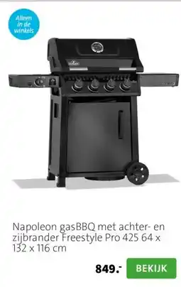 Intratuin Napoleon gasBBQ met achter- en zijbrander Freestyle Pro 425 64 x 132 x 116 cm aanbieding