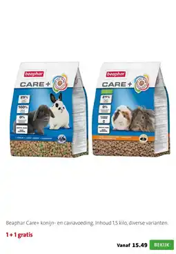 Intratuin Beaphar Care+ konijn- en caviavoeding. Inhoud 1,5 kilo, diverse varianten. aanbieding