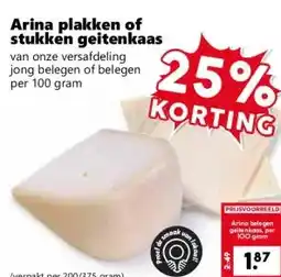 Coop Arina plakken of stukken geitenkaas aanbieding