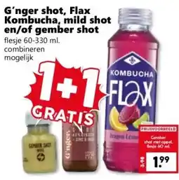Coop G'nger shot, Flax Kombucha, mild shot en/of gember shot aanbieding