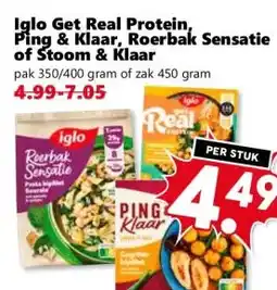 Coop Iglo Get Real Protein, Ping & Klaar, Roerbak Sensatie of Stoom & Klaar aanbieding