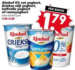 Coop Almhof 0% vet yoghurt, Griekse stijl yoghurt, halfvolle yoghurt of roomyoghurt aanbieding