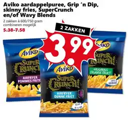 Coop Aviko aardappelpuree, Grip 'n Dip, skinny fries, SuperCrunch en/of Wavy Blends aanbieding