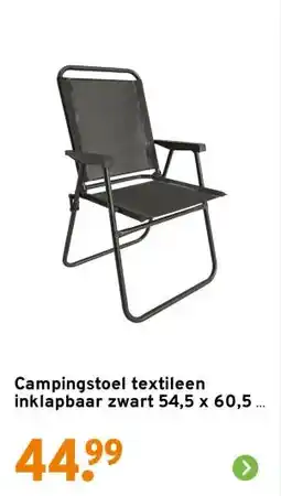 GAMMA Campingstoel textileen inklapbaar zwart 54,5 x 60,5 x 90,5 cm aanbieding