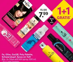 DA Fa, Gliss, Got2B, Poly Palette, Schwarzkopf, Syoss en Taft aanbieding