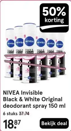 Etos NIVEA Invisible Black & White Original deodorant spray 150 ml aanbieding