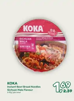 Amazing Oriëntal KOKA Instant Bowl Broad Noodles Sichuan Mala Flavour aanbieding