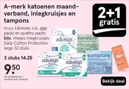 Etos A-merk katoenen maandverband, inlegkruisjes en tampons aanbieding