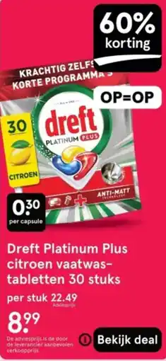 Etos Dreft Platinum Plus citroen vaatwastabletten aanbieding