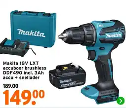 GAMMA Makita 18V LXT accuboor brushless DDF490 incl. 3Ah accu + snellader aanbieding