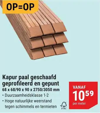 Kapur paal geschaafd geprofileerd en gepunt