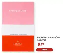 Bruna notitieblok A6 roze/rood A journal aanbieding