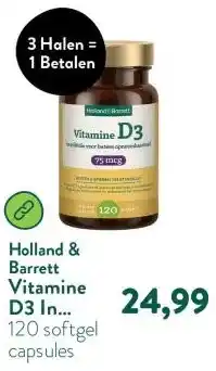 Holland & Barrett Vitamine D3 In Olijfolie 75mcg aanbieding