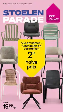 Leen Bakker Alle eetkamer-, tuinstoelen en barkrukken 2e halve prijs aanbieding