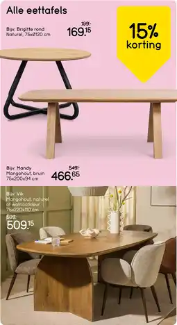 Leen Bakker Alle eettafels 15% korting aanbieding