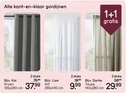Leen Bakker Alle kant-en-klaar gordijnen 1+1 gratis aanbieding