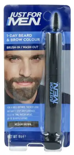 De Online Drogist Just for Men 1-Day Beard & Brow Colour Medium Brown aanbieding