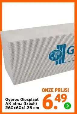 GAMMA Gyproc Gipsplaat AK afm.: (lxbxh) 260x60x1.25 cm aanbieding