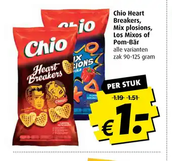 Boni Chio Heart Breakers, Mix plosions, Los Mixos of Pom-Bar alle varianten zak 90-125 gram per stuk aanbieding