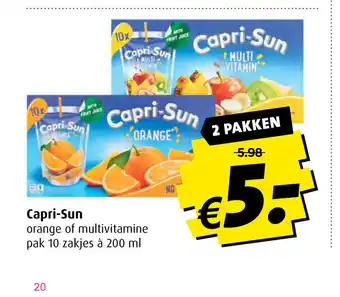 Boni Capri-Sun pak 10 zakjes a 200 ml 2 pakken aanbieding