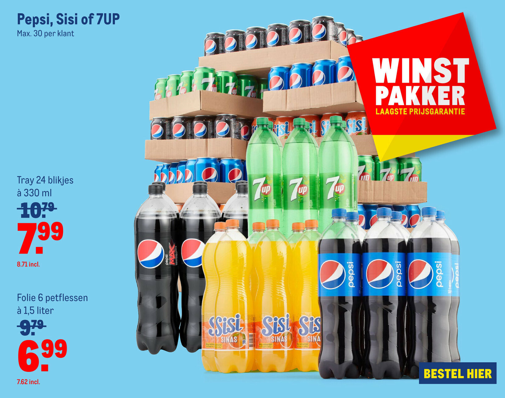 Pepsi, Sisi of 7UP Tray 24 blikjes 330ml aanbieding bij Makro