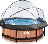 Bol.com EXIT Wood Frame Zwembad ø244 - Opzetzwembad - met Filterpomp & Overkapping - Rond - Bruin aanbieding
