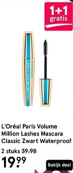 Etos L'Oréal Paris Volume Million Lashes Mascara Classic Zwart Waterproof aanbieding