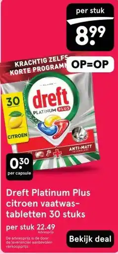 Etos Dreft Platinum Plus citroen vaatwas- tabletten aanbieding