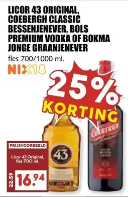 De Boerenschuur Licor 43 Original, Coebergh Classic Bessenjenever, Bols Premium Vodka of Bokma Jonge Graanjenever aanbieding