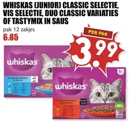 De Boerenschuur Whiskas (Junior) Classic Selectie, Vis Selectie, Duo Classic Vvariaties of Tastymix in Saus aanbieding
