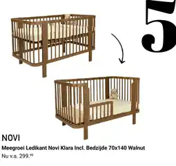 Van Asten BabySuperstore Meegroei Ledikant Novi Klara Incl. Bedzijde 70x140 Walnut aanbieding
