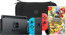 Coolblue Nintendo Switch Rood/Blauw + Mario Party Jamboree + BlueBuilt Beschermhoes aanbieding