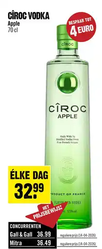 Dirck 3 Ciroc Apple Vodka 70 cl aanbieding