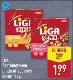 ALDI Liga Proteïnerepen pinda of veenbes aanbieding