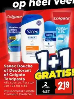 Vomar Voordeelmarkt Sanex Douche of Deodorant of Colgate Tandpasta aanbieding