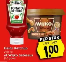 Vomar Voordeelmarkt Heinz Ketchup , of Wijko Satésaus aanbieding