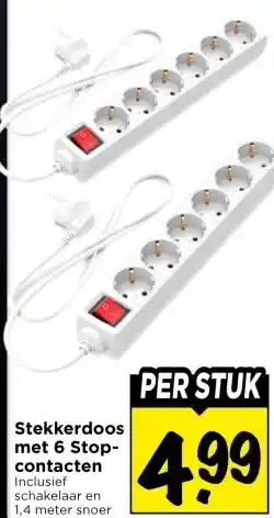 Vomar Voordeelmarkt Stekkerdoos met 6 Stop- contacten aanbieding
