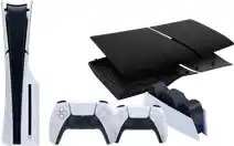 Coolblue PlayStation 5 Slim Disc Edition + Covers Zwart + Extra Controller Wit + Oplaadstation aanbieding