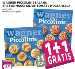 Boon`s Markt WAGNER PICCOLINIS SALAMI, TRE FORMAGGI EN/OF TOMATE MOZZARELLA aanbieding