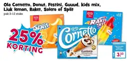 Boon`s Markt Ola Cornetto, Donut, Festini, Guuud, kids mix, Liuk lemon, Raket, Solero of Split aanbieding