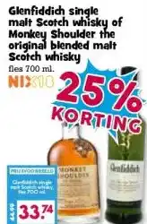 Boon`s Markt Glenfiddich single malt Scotch whisky of Monkey Shoulder the original blended malt Scotch whisky aanbieding