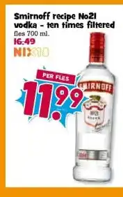 Boon`s Markt Smirnoff recipe No21 vodka - ten times filtered aanbieding