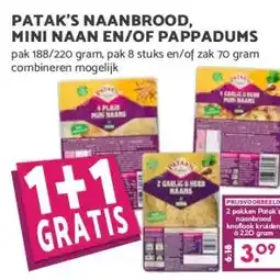 Boon`s Markt PATAK'S NAANBROOD, MINI NAAN EN/OF PAPPADUMS aanbieding